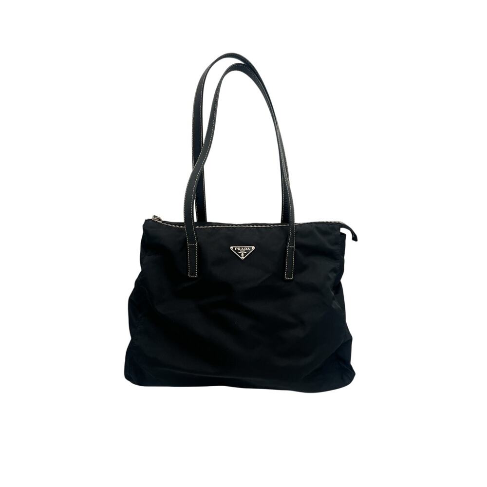 Vintage PRADA Milano Black Nylon Shoulder Bag Tote - Classic